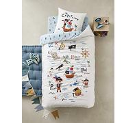 Parure housse de couette enfant et taie d'oreiller P COMME PIRATE écru / bleu 140X200 63X63