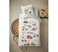 VERTBAUDET Parure Housse de Couette + taie d'oreiller Enfant Quel Chantier ! écru/Multicolore 140X150 63X63