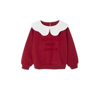 VERTBAUDET Sweat Fille col brodé Message Flock Velours Rouge 10A