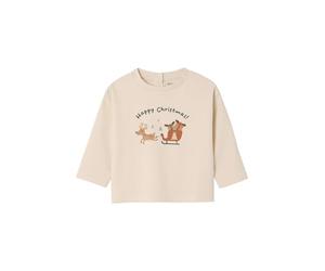 VERTBAUDET T-Shirt bébé Noël Motif traineau Manches Longues Vanille 12M(74CM)