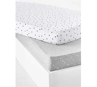 VERTBAUDETLot de 2 draps-Housses bébé en Jersey Extensible imprimé étoilesgris chiné/blanc60X120
