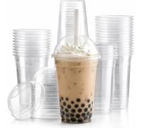Vertduree Gobelets Transparent avec Couvercle Dôme - Lot de 10, 20, 50, 100, 200, 800 - Pour Milkshakes, Smoothies, Bubble Tea, Desserts - 355 ml, 473 ml, 592 ml (200, 592ML)