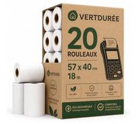 Vertduree Lot de 20 Rouleaux Papier Thermique 57 × 40 × 12 mm Sans BPA - Bobines pour Terminal TPE, Carte Bancaire, Lecteur CB, Tickets de Paiement, Commerce, Restaurant, Magasin et Bureau