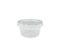 Vertduree Pots à Sauce Ronds Transparent en PET + Couvercles - 28 ml / 60 ml / 96 ml / 118 ml / 150 ml - Pour Emporter, Snack, Restauration - Lot de 125/250 / 500/1000 (1000, Transparent, 60 ml)