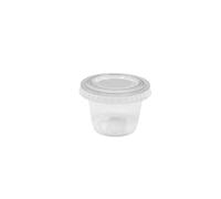 Vertduree Pots à Sauce Ronds Transparent en PET + Couvercles - 28 ml / 60 ml / 96 ml / 118 ml / 150 ml - Pour Emporter, Snack, Restauration - Lot de 125/250 / 500/1000 (125, Transparent, 28 ml)