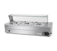 VERTES Bain Marie chauffe plat électrique Professionnel 1500W en INOX (INCL. 3X 1/2 GN Récipient avec Couvercle pour 10L, Robinet de Vidange, protection en Verre, Température 30 à 85°C)