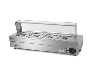 VERTES Bain Marie chauffe plat électrique Professionnel 1500W en INOX (INCL. 4X 1/2 GN Récipient avec Couvercle pour 10L, Robinet de Vidange, protection en Verre, Température 30 à 85°C)