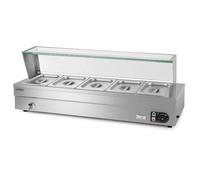 VERTES Bain Marie chauffe plat électrique Professionnel 1500W en INOX (INCL. 5X 1/2 GN Récipient avec Couvercle pour 10L, Robinet de Vidange, protection en Verre, Température 30 à 85°C)