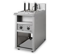 VERTES Cuiseur à pâtes avec stand Professionnel en acier inox, électrique, 2x 1700 watts, 2 cuves de cuisson séparées de 8 litres chacune, 4 paniers à pâtes, 2x robinets de vidange