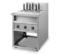 VERTES Cuiseur à pâtes avec stand Professionnel en acier inox, électrique, 3x 1700 watts, 3 cuves de cuisson séparées de 14 litres chacune, 6 paniers à pâtes, 3x robinets de vidange