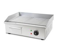 VERTES Plancha Professionnelle 3000W en Acier Inox (Surface de Gril Rainurée 55x35cm, Thermostat, Température 50-300°C, Protection Contre les Éclaboussures et la Chaleur, Bac de Récupération)