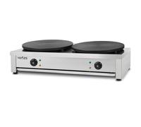 VERTES Plaque à crêpes électrique en acier inoxydable avec 2 plaques de 40 cm et 2 x 3000 W, revêtement antiadhésif, température réglable en continu de 50 à 300 °C