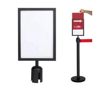 Vertical Display Frame, Black A4 Pedestal Base, 8.5x11.7 Inches Holder with Top Slot, Double Sided Poster Panel, Metal Stand with Heavy Build, Sign Carrier for Museum & Mall