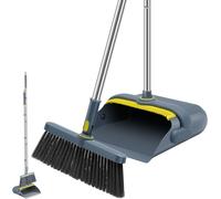 Vertical Dustpan and Brush Set Windproof Dustpan Combo Brush Long Handle with Comb Teeth Design,180 Degree Rotating Broom for Outdoor/Garden/Hall/Indoor/Kitchen/Office