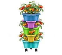 Vertical Plant Tower - ABS 25x10cm Multi Layer Stackable Planter With Drainage Feature, Space Saving Indoor Outdoor Container | Strawberry Flower Vegetable Growing Solution for Garden Yard Patio