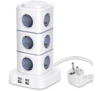 Vertical Power Strip, 12 Power Strip Outlets with 4 Usb Ports, Vertical Power Strip with Surge Protector for Home Office, 3m Extension Cord (2500w/10a