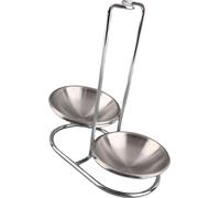 Vertical Soup Ladle Holder Spoon Rest Stainless Steel Easy Access Cooking Utensils Stand for Kitchen Cookware Hot Pot Silver with 2 Plate
