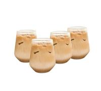 Vertical Striped Glass Heat-Resistant Water Cup Milk Juice Iced Coffee Summer And Winter Drinking Ware pour Café(4PCS S)