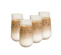 Vertical Striped Glass Heat-Resistant Water Cup Milk Juice Iced Coffee Summer And Winter Drinking Ware pour Café(4PCS L)