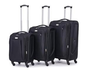 VERTICAL STUDIO Tromso Lot de 3 valises en tissu à roulettes avec poignée télescopique et serrure à combinaison avec valise à main, facile d'entretien et résistante, Noir , 77 cm (H) x 47 cm (W) x 33