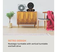auna Verticalo SE Platine vinyle design rétro avec tuner DAB , SB & Bluetooth - 3 vitesses de lecture - Bois marron