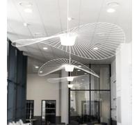 Vertigo Suspension Suspension Lustre Rétro pour Salon Salle à Manger Fibre De Verre Polyuréthane Ligne Chapeau Lampe Ombre, Câble Réglable E27, White, 120cm