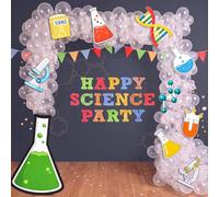 Vertintong Kit de 213 décorations de fête scientifique transparentes avec grande arche de ballons scientifiques avec flasque Erlenmeyer de laboratoire pour scientifique fou, semaine, salle de classe