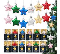 Vertintong Lot de 30 décorations de Noël brillantes en plastique en forme d'étoile avec sourire positif pour sapin de Noël et boîte cadeau en raphia pour employé étudiant