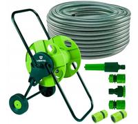 VERTO Dévidoir tuyau 1/2" 30 m + pistolet à eau + raccords - Kit de démarrage complet - Tuyau d'arrosage résistant aux UV - Maximum 20 bar