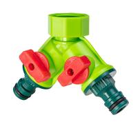 VERTO Distributeur de bloc à deux soupapes, distributeur à deux soupapes, plastique de haute qualité, blocage du débit pour chaque sortie individuelle, pièce de raccordement ¾"