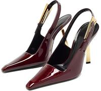 Vertundy Escarpins à Talons Aiguilles pour Femme - Élégant Bout Pointu fermé étrange doré Talon Sangle Boucle Sandales fête Mariage mariée Chaussures de Printemps, Rouge vin, 38.5 EU