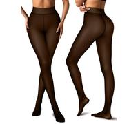 Vertvie Collant Polaire Femme Effet Transparent, Leggings Thermiques Epais Translucide Extensible Collant Chaud d'hiver Opaques Pantalons Taille Haute (1pz Noir,220g,XXL)
