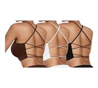 Vertvie Femme Soutien-Gorge de Sport avec Dos Croisé Brassière Sport Yoga sans Armature Coussinets Amovibles Bra Rembourré Bralettes Respirants Bustier Crop Top(M,3pc:Noir+Blanc+Brun)