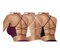 Vertvie Femme Soutien-Gorge de Sport avec Dos Croisé Brassière Sport Yoga sans Armature Coussinets Amovibles Bra Rembourré Bralettes Respirants Bustier Crop Top(M,3pc:Noir+Blanc+Vin Rouge)