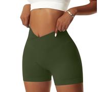 Vertvie Femmes Short de Sport Push Up V Cross Taille Booty Scrunch Butt Legging Court sans Couture Short de Cycliste Yoga Course Collants Shorts Pantalon Anti Cellulite(M,Vert armée)