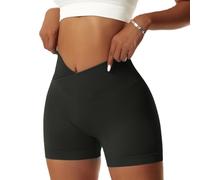 Vertvie Femmes Short de Sport Push Up V Cross Taille Booty Scrunch Butt Legging Court sans Couture Short de Cycliste Yoga Course Collants Shorts Pantalon Anti Cellulite(M,Noir)