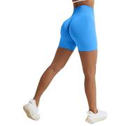 Vertvie Short de sport pour femme, taille haute, arrière froissé, sans couture, pour cyclisme, entraînement, course à pied, fitness, Klein Blue, XL