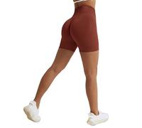 Vertvie Short de sport pour femme, taille haute, arrière froncé, sans couture, pour cyclisme, entraînement, course à pied, fitness, Rouge foncé., XS