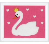 Vervaco Kit Creatif Enfant Canevas Demi Point De Croix Kit Complet Motif Broderie CYGNE Debutant Deco Activité Manuelle Enfant Cadeau DIY Kit Artiste ca. 16 x 12,5 cm Kids Crafts Cross Stitch