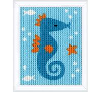 VERVACO Activité Éducative Point De Croix Kit Complet Motif Broderie HIPPOCAMPE Canevas Kit Complet Debutant Decoration Manuelle DIY Set Artiste ca. 12,5 x 16 cm Beginner Crafts Cross Stitch