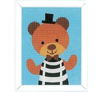 VERVACO Kit Creatif Enfant Canevas Demi Point De Croix Kit Complet Motif Broderie OURS Debutant Deco Activité Manuelle Enfant Cadeau DIY Kit Artiste ca. 12,5 x 16 cm Kids Crafts Cross Stitch