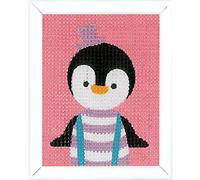 VERVACO Kit Creatif Enfant Canevas Demi Point De Croix Kit Complet Motif Broderie PINGOUIN Debutant Deco Activité Manuelle Enfant Cadeau DIY Kit Artiste ca. 12,5 x 16 cm Kids Crafts Cross Stitch