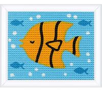 VERVACO Activité Éducative Point De Croix Kit Complet Motif Broderie POISSON Canevas Kit Complet Debutant Decoration Manuelle DIY Set Artiste ca. 16 x 12,5 cm Beginner Crafts Cross Stitch