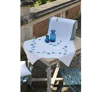 Vervaco Blue Feathers Kit de Broderie, Nappe, Blanc, 80 x 80 cm