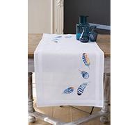 Vervaco Blue Feathers Kit de Point de Croix compté, Chemin de Table, Blanc, 40 x 100 cm