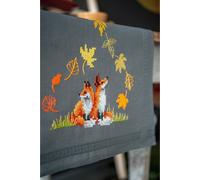 Vervaco Chemin de table paquet de broderie au point de croix "Renards en automne", image à broder pré-dessinée, 40x100cm