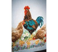 VERVACO De Point De Croix Compté Chemin Coq ET Poulets Broderie Kit Complet Adulte Loisir Créatif Maison Decoration Manuelle Table Cadeou DIY 32 x 84 cmCross Stitch, Multicolor, ca. 32 x 84 cm