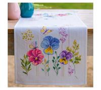 VERVACO De Point De Croix Compté Chemin De Table AIDA VIOLETTES Broderie Kit Complet Adulte Loisir Créatif Maison Decoration Manuelle Table Cadeou DIY ca. 32 x 84 cmCross Stitch