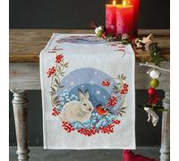 VERVACO De Point De Croix Compté Chemin De Table LIÈVRE ET BOUVREUIL Broderie Kit Complet Adulte Loisir Créatif Maison Decoration Manuelle Table Cadeou DIY ca. 32 x 84 cmCross Stitch