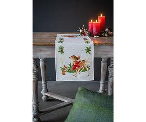 Vervaco De Point De Croix Compté Chemin De Table PETIT CERF AVEC UN LAPIN Broderie Kit Complet Adulte Loisir Créatif Maison Decoration Manuelle Table Cadeou DIY ca. 32 x 84 cmCross Stitch